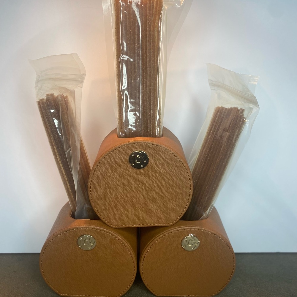 Set 3 Vanilla Bourbon Room Fragrance Sticks & Faux Leather Vases Joy M Gifts